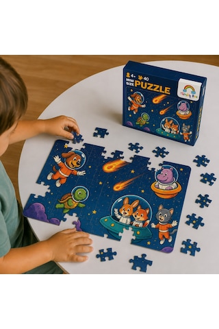 Astronotlar Mini Puzzle 40 Parça 3-7 Yaş Eğitici Çocuk Puzzle Yapboz