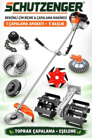 Schutzenger Hp-90 Bahçe Tarla Makinesi Benzinli Ot Biçme Çim Makinesi Toprak Eşeleme Çapalama Başlığı Zinçili Başlıklı Germany