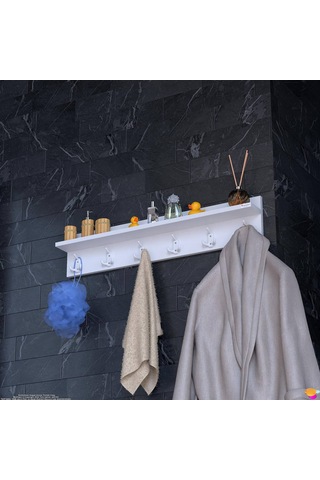 Modilayn Kedi Serisi 6 Lı Banyo Askısı Seti 96,4x18 Cm 18 Kancalı Raflı Düzenleyici Yer Tasarrufu Beyaz