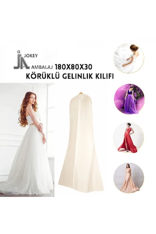 Jokey Ambalaj Fermuarlı Dolapiçi Gamboç Kıyafet,takım Elbise,abiye Ve Gelinlik Kılıfı 80x180+30cm Renk Seçenekli Krem