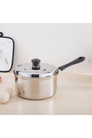 Kapaklı Yapışmaz Tencere Pişirme Kaynatma Kazanı Paslanmaz Çelik Süt Erişte Makarna Tencere Sosu 18cm