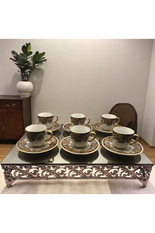 Desenli 6 Kişilik Kahve Fincan Takımı Çok Renkli