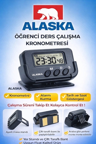 Kronometre Öğrenci Saati Araba Oto Ders Çalışma Saati Pratik Cep Çanta Boy Mutfak Alarm Uyandırma