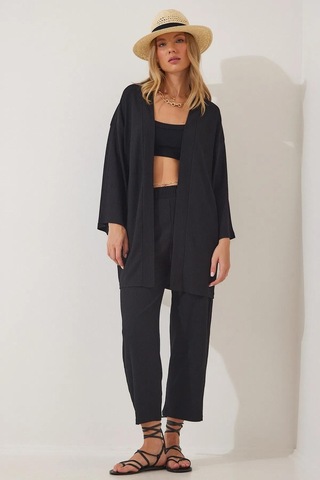 Trend Alisse Boru Paça Kimono Kadın Alt Üst Takım Siyah