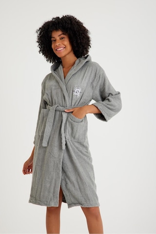 Düz Ve Kapüşonlu Pamuklu Çocuk Bornozu-koyu Gri Koyu Gri