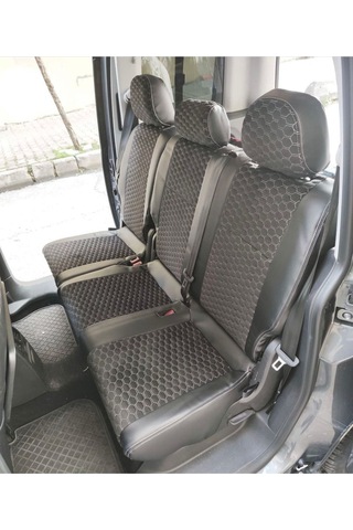 Volkswogen Caddy 2015 2020 Arası Uyumlu Siyah Zemin Beyaz Nakışlı Taytüyü Siyah Deri Karışımı