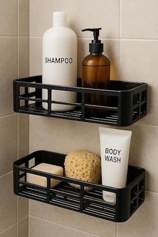2 Adet Yapışkanlı Banyo Organizer Duş Rafı Delmeden Montaj, Su Geçirmez Banyo Ve Mutfak Duvar Organizeri,suya Dayanıklı Pratik Saklama Rafı 12x27x6.5 Cm 000 Açık Krem