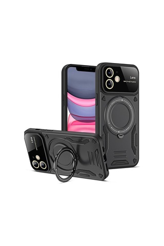 Apple Uyumlu iPhone 11 Kılıf Tam Koruma Sağlayan Manyetik Standlı Tank Silikon Kapak Ryc/joy Lens Siyah