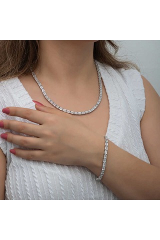 Casera's Gümüş Beyaz Taşlı Su Yolu Kadın Set Csr2185457 Gümüş