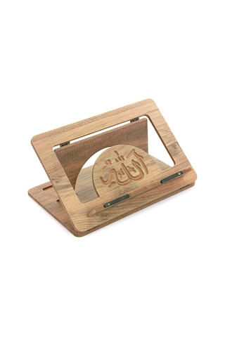 Masaüstü Kademeli Ayarlanabilir Allah Yazılı Sayfa Tutucu Aparatlı Ahşap Rahle, Katlanabilir Tablet Standı