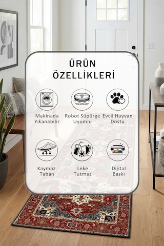 Vtg1000 Salon Mutfak Yatak Odası Dijital Baskı Yıkanabilir Yolluk Vizon