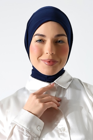 Kadın Çıtçıtlı Bağlamalı Tesettür Hazır Pratik Şal Lacivert Lacivert