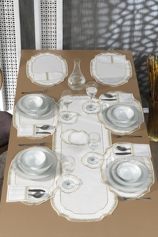 Aslı Keten Nakışlı Amerikan Servis Takımı 19 Parça Gold Gold