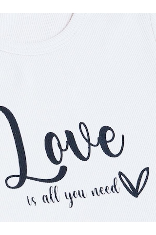 Breeze Kız Çocuk Pamuklu Love Yazılı T-shirt-14035 Beyaz