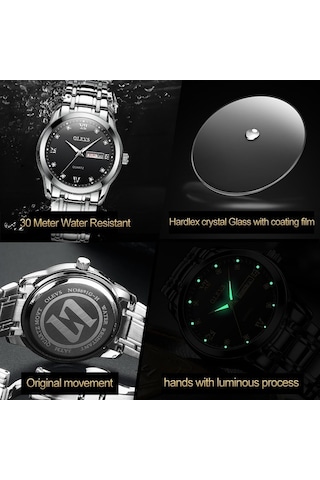 Fastbuy Erkekler İş Aydınlık Çift Takvim Kuvars Saat Siyah Su Geçirmez Çok Renkli Olevs 8691 Çok Renkli