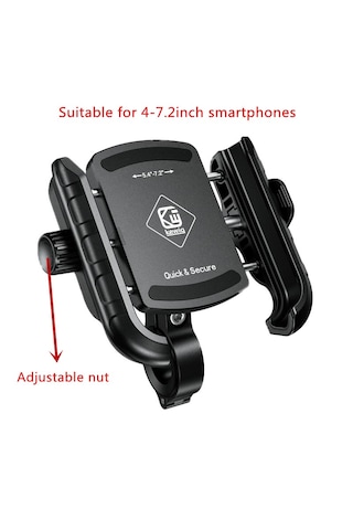 Kewig Kwg-m8sp-s-c Alüminyum Alaşım Motosiklet Telefon Tutucu Gidon Bağlantılı, Titreşim Korumalı Ve Güvenlik Kilitli 5.4 - 7.2 İnç Uyumlu Siyah