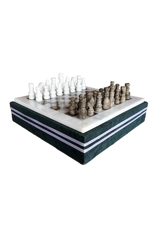 El Yapımı Fosilli Doğal Taş Satranç Takımı Premium Kalite