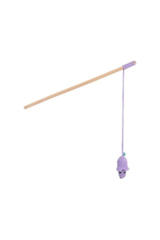 Ahşap Saplı Oyuncaklı Zilli Fare Örme Kedi Oltası Oyuncak