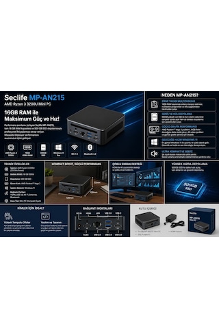 Seclife MP-AN215 R3 3200U 16 GB 500 GB SSD Win11H Mini Pc