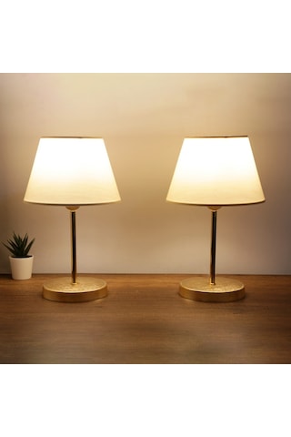 Homing Lara Gold Gövdeli 2'li Abajur Seti Krem Homing Lara Gold Gövdeli 2'li Abajur Seti Krem