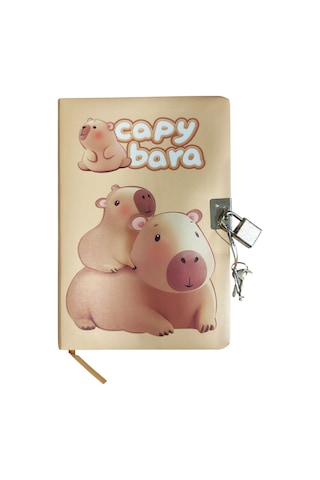 Capybara Hatıra Defteri Günlük Kilitli Defter 80 Yaprak - Sweet Kapibara Kahverengi