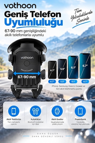 Şarjlı Motosiklet Telefon Tutucu Güneş Ve Yağmur Korumalı 15w Kablosuz 360 Döner Gidon Ve Ayna Bağlantılı 90486982