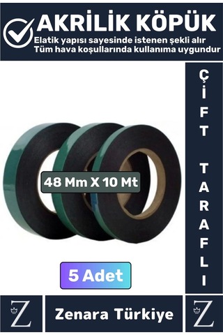 Ultra Güçlü İz Bırakmaz Elastik Kolay Şekil Alan Çift Taraflı Akrilik Köpük Bant 48mmx10 Metre 5adet