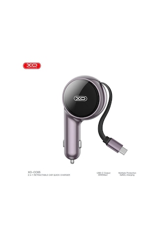 Xo Cc65 60w Makaralı Araç Şarjı - Dahili Type-c Kablolu Çift Çıkışlı Hızlı Şarj