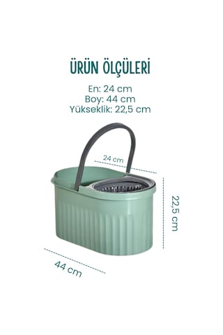 Grimorlife 360 Döner Başlıklı Premium Temizlik Seti 15lt- Döner Başlıklı Paslanmaz Çelik Saplı- Yeşil