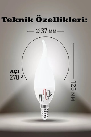 Beyaz Kıvrık Mum Led Ampul E14 Duy 5w 10 Adet