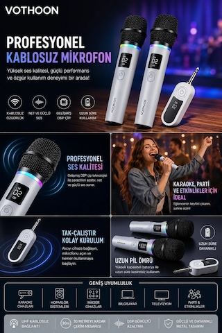 Kablosuz Karaoke Çift Mikrofon 6.5 Mm Sahne Parti Düğün Aktivite Amfi Hoparlör