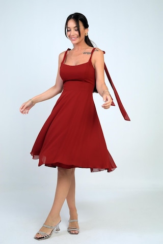 By Saygı Kadın Omuzu Bağcıklı Astarlı Kısa Elbise-41312 Bordo