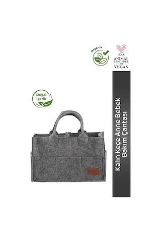 Çok Amaçlı Kalın Keçe Anne Bebek Bakım Çantası Pratik Düzenleyici Organizeri Gri