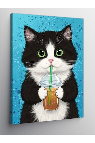 Kanvas Tablo Limonata İçen Şirin Kedi 70cmx100cm