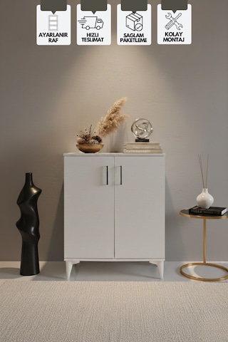 Çok Amaçlı Dolap 2 Kapaklı Banyo, Mutfak, Kiler, Beyaz Beyaz