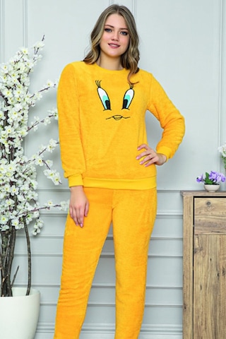 Waynap Kışlık Peluş Tweety Kadın Pijama Takımı Tampap 8170 Sarı