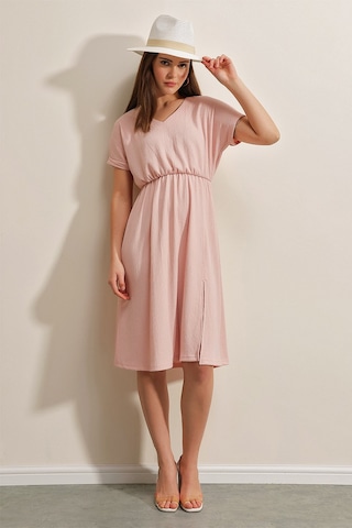 Gabria Kadın Gabria V Yaka Bel Lastikli Elbise Pudra