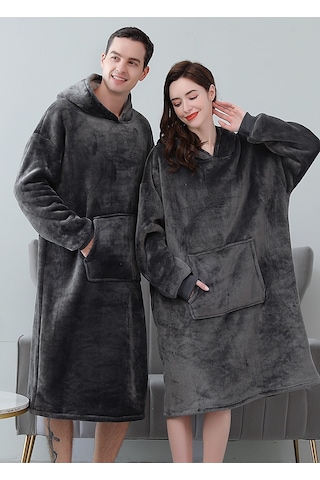 Mulberry Wellsoft Kapşonlu Giyilebilir Tv Battaniyesi Unisex Over Size Antrasit