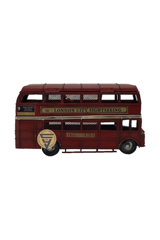 Dekoratif Nostaljik Metal Vintage London Bus Kırmızı