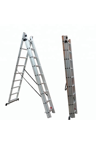 Asil Alüminyum 3 Parçalı Endüstriyel Merdiven 3x6 / 3x7 / 3x8 / 3x9 Basamak En131 3x8 Basamaklı