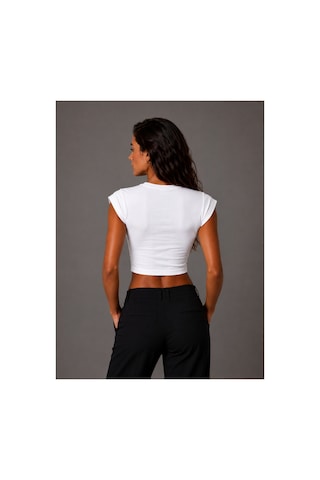 Parshey Kadın Crop Body Kısa Kollu Slim Fit Basic Crop Top Bisiklet Yaka Bluz Beyaz