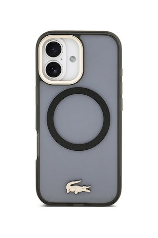 Apple Uyumlu iPhone 17 Kılıf Lacoste Lisanslı M-safe Şarj Özellikli Gold Timsah Logolu Buzlu Kapak Siyah Siyah