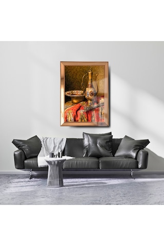 Ayna Çerçeveli Cama Baskılı Ottoman Etnik Cam Kırmızı Gold Tablo