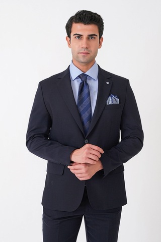 Efor Slim Fit Esnek %97 Yünlü Düz Lacivert Takım Elbise Tk 957