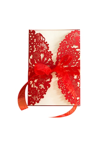 Shineyee 10 Adet Kırmızı Gergi Askılı Nikah Davetiyesi - Boş İç Kart, Zarf Ve Kutu İle Romantik Parti Daveti Kartları