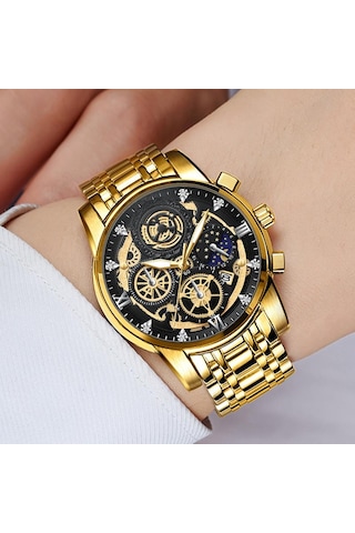 Altın Va Va Voom Spor Saatler Erkekler İçin Altın Üst Marka Lüks Paslanmaz Çelik Kol Saati Adam Saat Moda Chronograph Kol Saati No Packaging