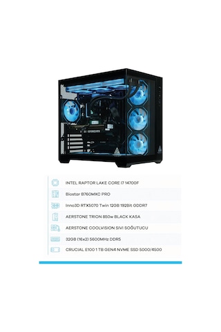 Aerstone Trıon i7-14700F 32 GB 1 TB SSD RTX5070 Masaüstü Oyuncu Bilgisayar