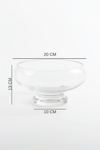 El Yapımı Sade Cam Ayaklı Sunum Kasesi - Salata Kasesi Sunumluk 13x20 Cm Şeffaf