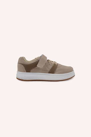 Panço Kız Çocuk Renk Bloklu Cırt Cırtlı Bej Sneaker Krem