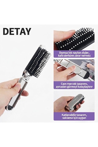 Mini Katlanabilir Aynalı Tarak Saç Fırçası Pratik Taşınabilir Her Saça Uygun Aynası Çıkabilen Belirtilmemiş